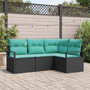 vidaXL Set de canapea 4 pcs Negru poliratan imagine