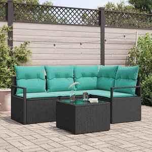 vidaXL Set de canapea cu pernă 5 pcs Negru poliratan imagine