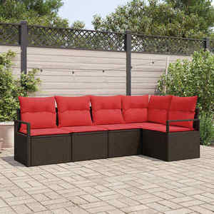 vidaXL Set de canapea 5 pcs Maro poliratan imagine
