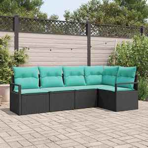 vidaXL Set de canapea 5 pcs Negru poliratan imagine