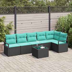 vidaXL Set de canapea 7 pcs Negru poliratan imagine