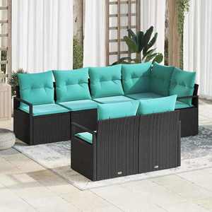 vidaXL Set de canapea 7 pcs Negru poliratan imagine