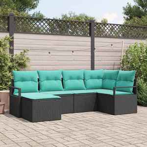 vidaXL Set de canapea cu pernă 6 pcs Negru poliratan imagine