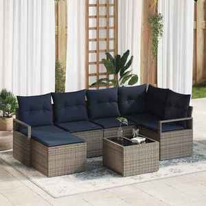 vidaXL Set de canapea cu pernă 7 pcs Gri poliratan imagine