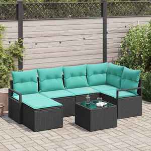 vidaXL Set de canapea cu pernă 7 pcs Negru poliratan imagine