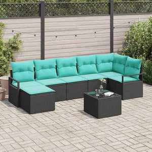 vidaXL Set de canapea cu pernă 8 pcs Negru poliratan imagine