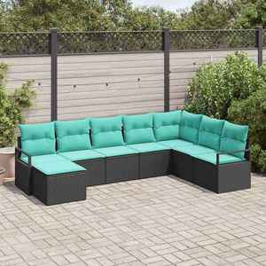 vidaXL Set de canapea cu pernă 8 pcs Negru poliratan imagine