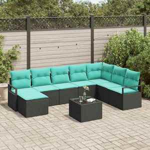 vidaXL Set de canapea cu pernă 9 pcs Negru poliratan imagine