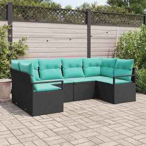 vidaXL Set de canapea cu pernă 6 pcs Negru Poli Rattan imagine