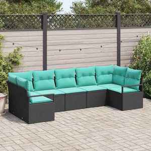 vidaXL Set de canapea cu pernă 7 pcs Negru poliratan imagine