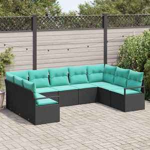 vidaXL Set de canapea cu pernă 9 pcs Negru poliratan imagine