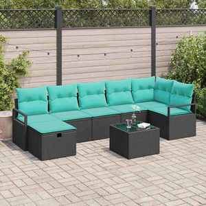 vidaXL Set de canapea cu pernă Manual 8 pcs Negru și Turcoaz poliratan imagine