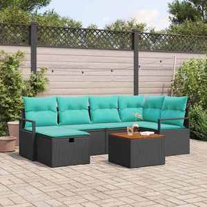vidaXL Set de canapele pentru grădină cu pernă 7 pcs Negru poliratan imagine
