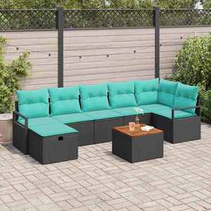vidaXL Set de canapele pentru grădină cu pernă 8 pcs Negru poliratan imagine