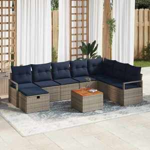 vidaXL Set de canapele pentru grădină cu pernă 9 pcs Gri poliratan imagine