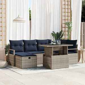 vidaXL Set de canapele pentru grădină cu pernă 7 pcs poliratan imagine