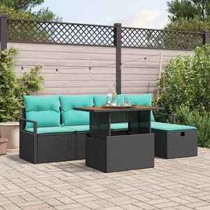 vidaXL Set de canapele pentru grădină cu pernă 6 pcs Negru poliratan imagine