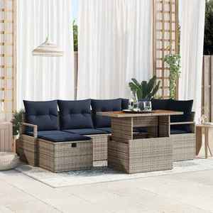 vidaXL Set de canapele pentru grădină cu pernă 7 pcs Gri poliratan imagine