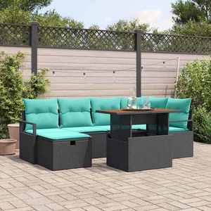 vidaXL Set de canapele pentru grădină cu pernă 7 pcs Negru poliratan imagine