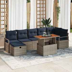 vidaXL Set de canapele pentru grădină cu pernă 8 pcs Gri poliratan imagine