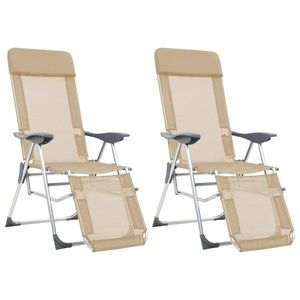 vidaXL Scaune camping pliante cu suport picioare 2 buc. crem textilenă imagine
