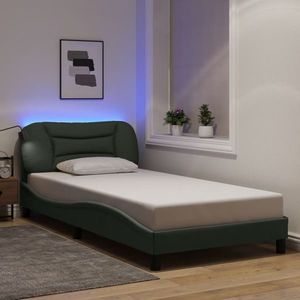 vidaXL Cadru de pat cu LED fără saltea, Hvar, gri închis, 100x203 cm, textil imagine