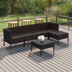 vidaXL Set mobilier de grădină cu perne, 6 piese, negru, poliratan imagine