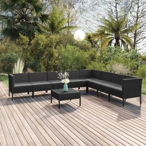 vidaXL Set mobilier de grădină cu perne, 9 piese, negru, poliratan imagine