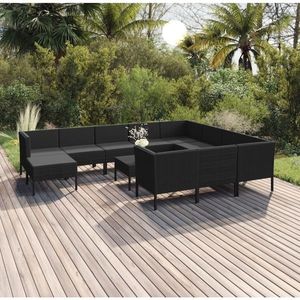 vidaXL Set mobilier de grădină cu perne, 12 piese, negru, poliratan imagine