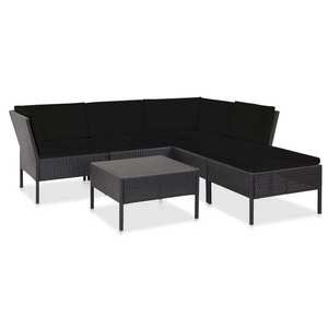 vidaXL Set mobilier de grădină cu perne, 6 piese, negru, poliratan imagine