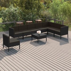 vidaXL Set mobilier de grădină cu perne, 9 piese, negru, poliratan imagine
