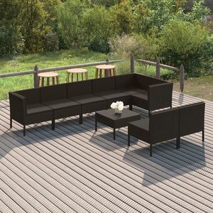 vidaXL Set mobilier de grădină cu perne, 9 piese, negru, poliratan imagine