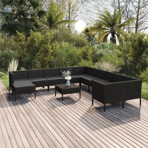 vidaXL Set mobilier de grădină cu perne, 12 piese, negru, poliratan imagine