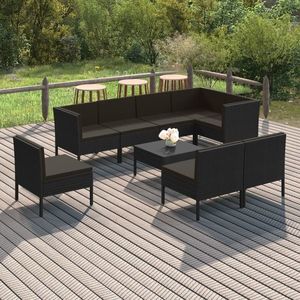 vidaXL Set mobilier de grădină cu perne, 9 piese, negru, poliratan imagine
