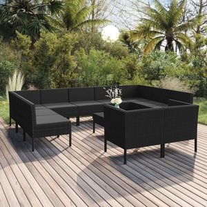 vidaXL Set mobilier de grădină cu perne, 12 piese, negru, poliratan imagine
