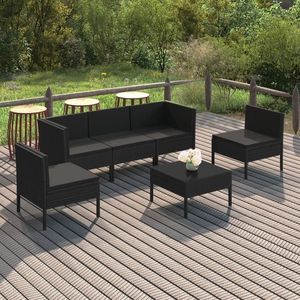 vidaXL Set mobilier de grădină cu perne, 6 piese, negru, poliratan imagine