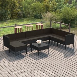 vidaXL Set mobilier de grădină cu perne, 9 piese, negru, poliratan imagine