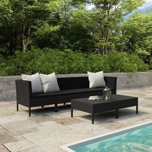 vidaXL Set mobilier de grădină cu perne, 6 piese, negru, poliratan imagine