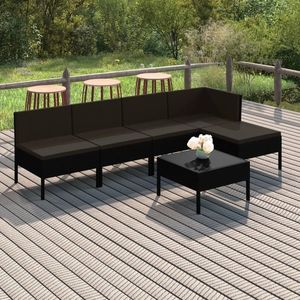 vidaXL Set mobilier de grădină cu perne, 6 piese, negru, poliratan imagine