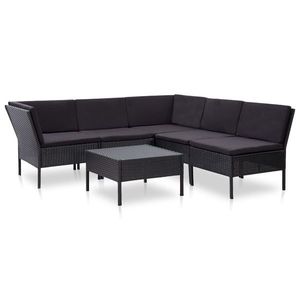 vidaXL Set mobilier de grădină cu perne, 6 piese, negru, poliratan imagine