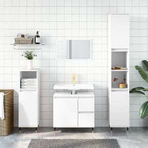 vidaXL Set mobilier de baie, 3 piese, alb, lemn compozit imagine