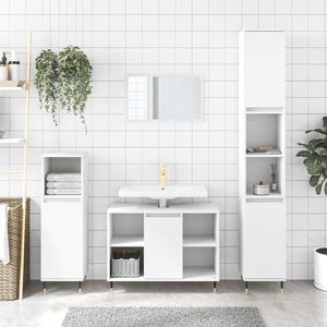 vidaXL Set mobilier de baie, 3 piese, alb, lemn compozit imagine