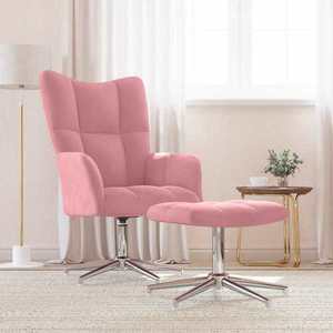 vidaXL Scaun de relaxare cu taburet, roz, catifea imagine