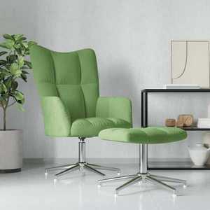 vidaXL Scaun de relaxare cu taburet, verde deschis, catifea imagine