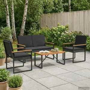 vidaXL Set de Mobilier pentru Exterior cu pernă 4 pcs Negru poliratan imagine