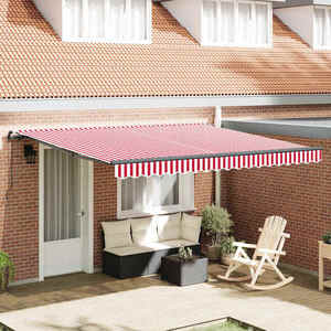 vidaXL Cortina Retractabilă Roșu și Alb 400 × 350 cm Poliester și oțel imagine