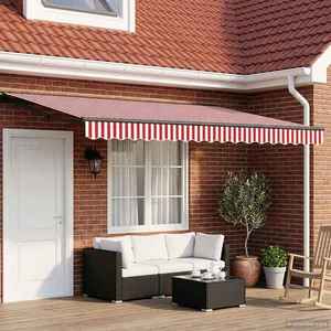vidaXL Copertină retractabilă manuală Roșu și Alb 5 × 3, 5 m imagine