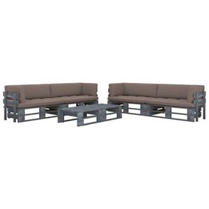 vidaXL Set mobilier din paleți cu perne, 6 piese, gri, lemn pin tratat imagine