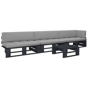 vidaXL Set mobilier paleți cu perne, 4 piese, negru, lemn pin tratat imagine