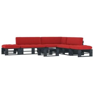 vidaXL Set mobilier paleți cu perne, 6 piese, negru, lemn pin tratat imagine